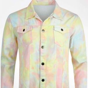 Just in time for XMas 🎅 Mens custom tie dye denim jacket; sz 2X (44) ; NWT!!!